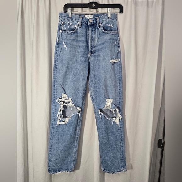 Agolde 90's jeans women size 25 baggy straight buttonfly distressed High rise - Picture 8 of 16